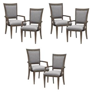 Pemberly Row 19&quot Fabric Dining Room Arm Chair in Gray/Brown (Set of 6)