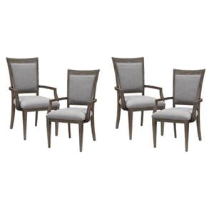 Pemberly Row 19&quot Fabric Dining Room Arm Chair in Gray/Brown (Set of 4)