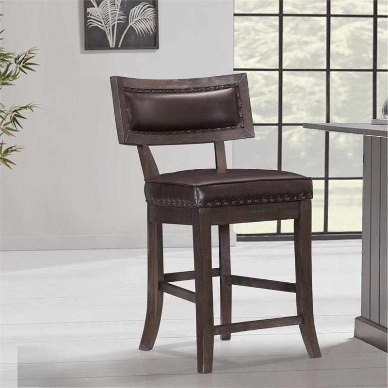 Pemberly Row Faux Leather Counter Height Dining Chair in Espresso (Set of 6)