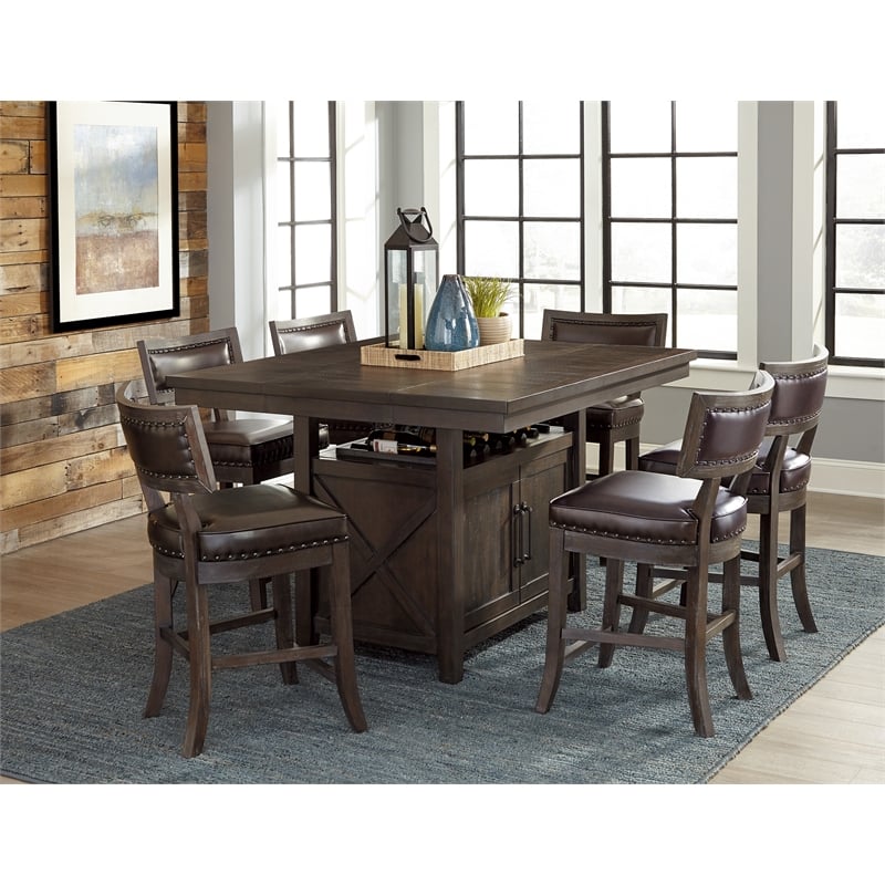 Pemberly Row Faux Leather Counter Height Dining Chair in Espresso (Set of 6)