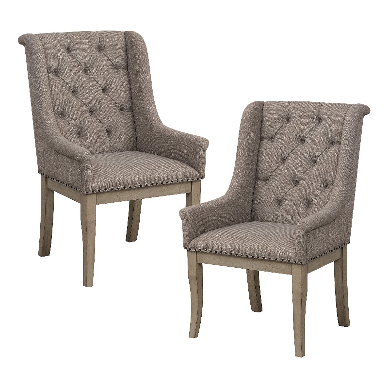 Pemberly Row Traditional Wood Dining Room Arm Chair in Gray Cashmere (Set of 6)