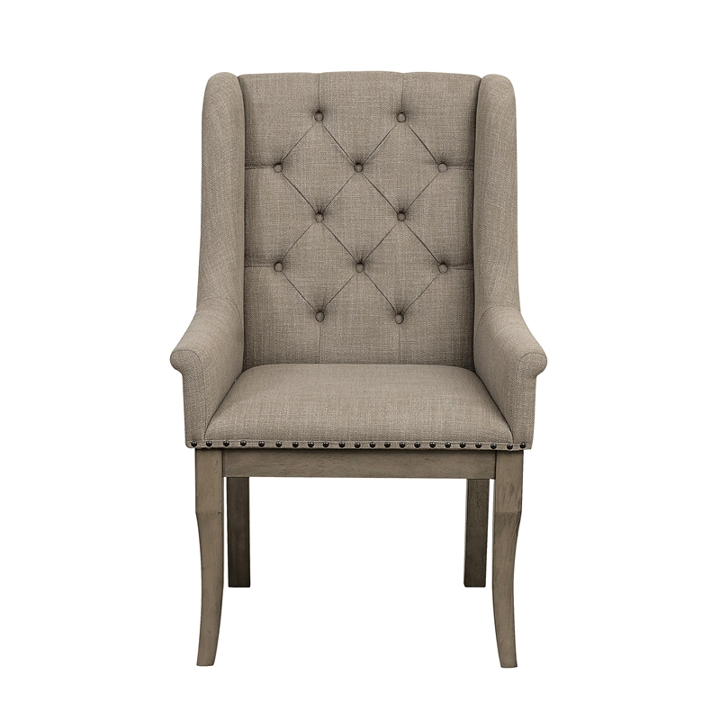 Pemberly Row Traditional Wood Dining Room Arm Chair in Gray Cashmere (Set of 6)