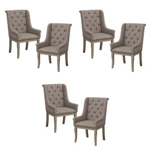 Pemberly Row Traditional Wood Dining Room Arm Chair in Gray Cashmere (Set of 6)