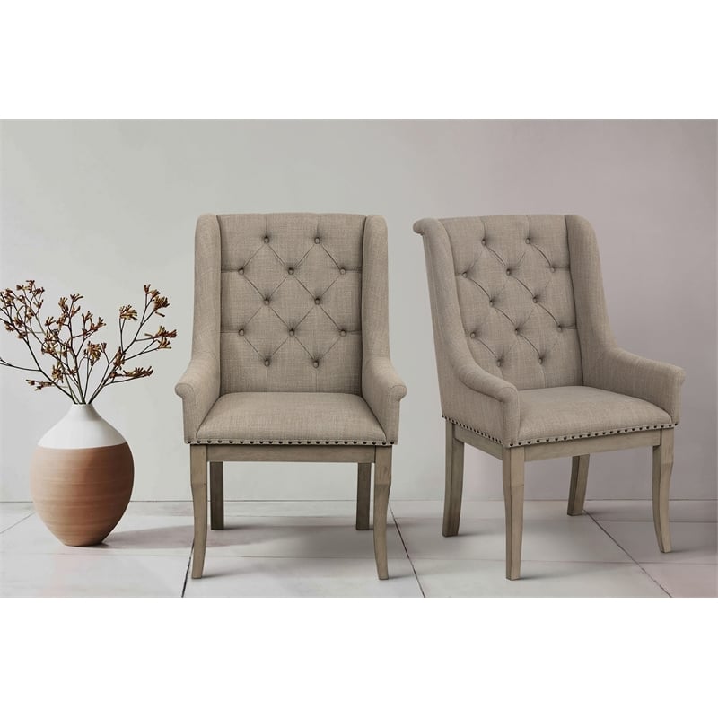 Pemberly Row Traditional Wood Dining Room Arm Chair in Gray Cashmere (Set of 4)