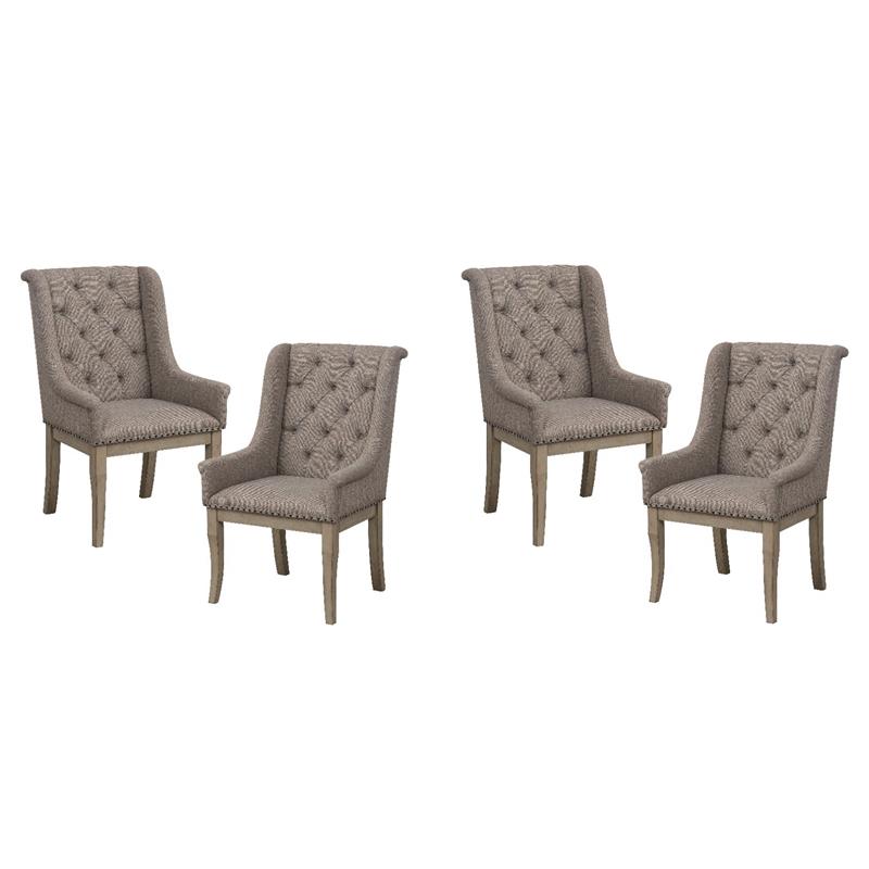 Pemberly Row Traditional Wood Dining Room Arm Chair in Gray Cashmere (Set of 4)