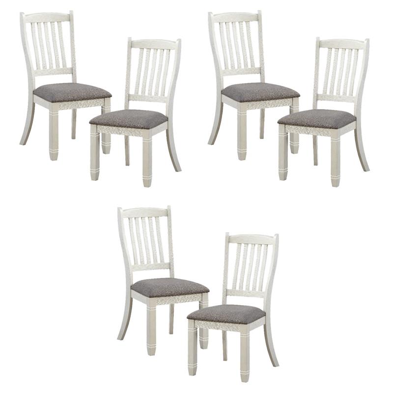 Pemberly Row Pine Wood Dining Room Side Chair in Antique White (Set of 6)