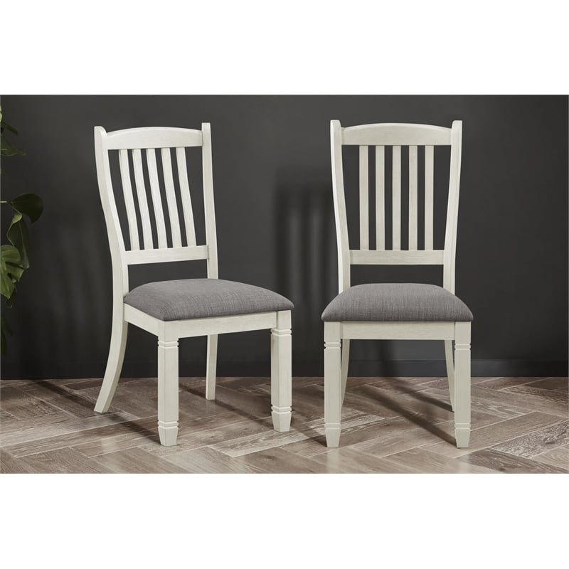 Pemberly Row Pine Wood Dining Room Side Chair in Antique White (Set of 4)