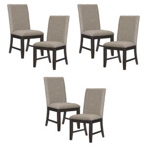 Pemberly Row Traditional Dining Room Side Chair in Wire Brushed Brown (Set of 6)