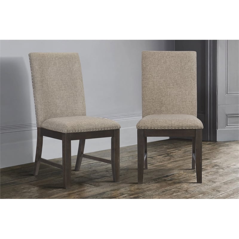 Pemberly Row Traditional Dining Room Side Chair in Wire Brushed Brown (Set of 4)