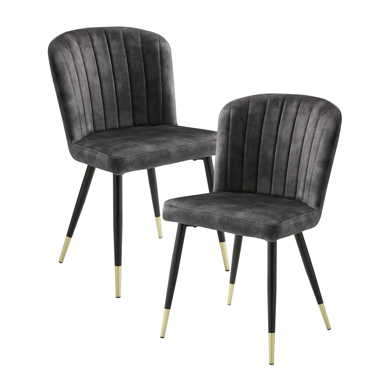 Pemberly Row Metal & Velvet Dining Room Set of 6 Side Chair in Charcoal
