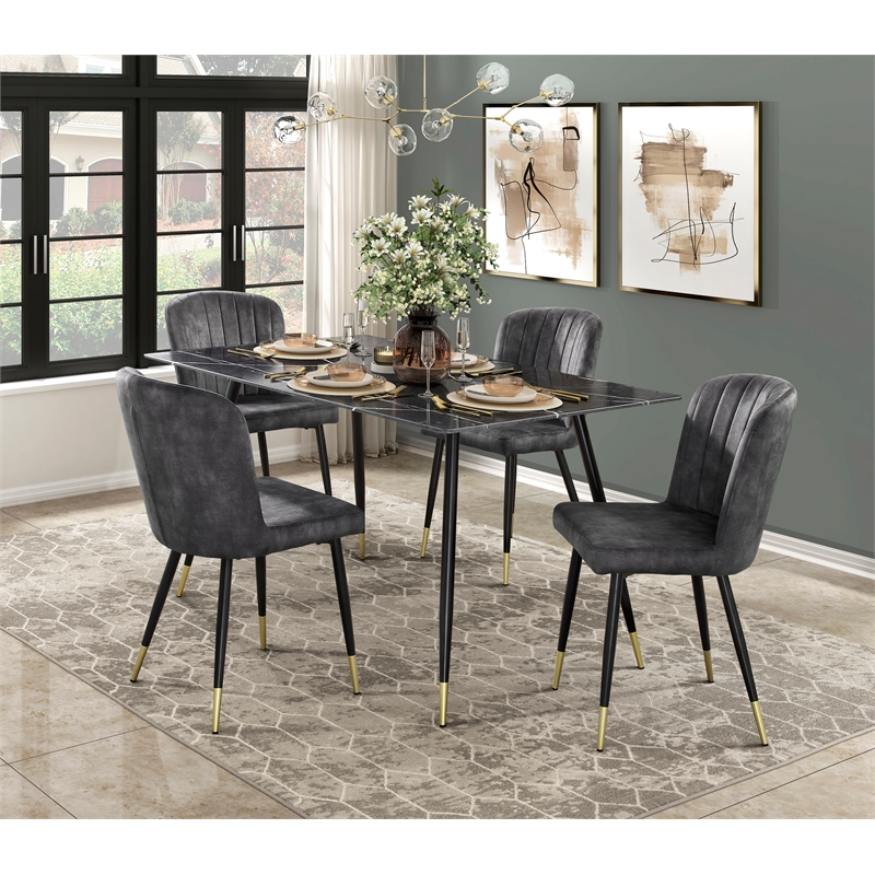 Pemberly Row Metal & Velvet Dining Room Set of 6 Side Chair in Charcoal