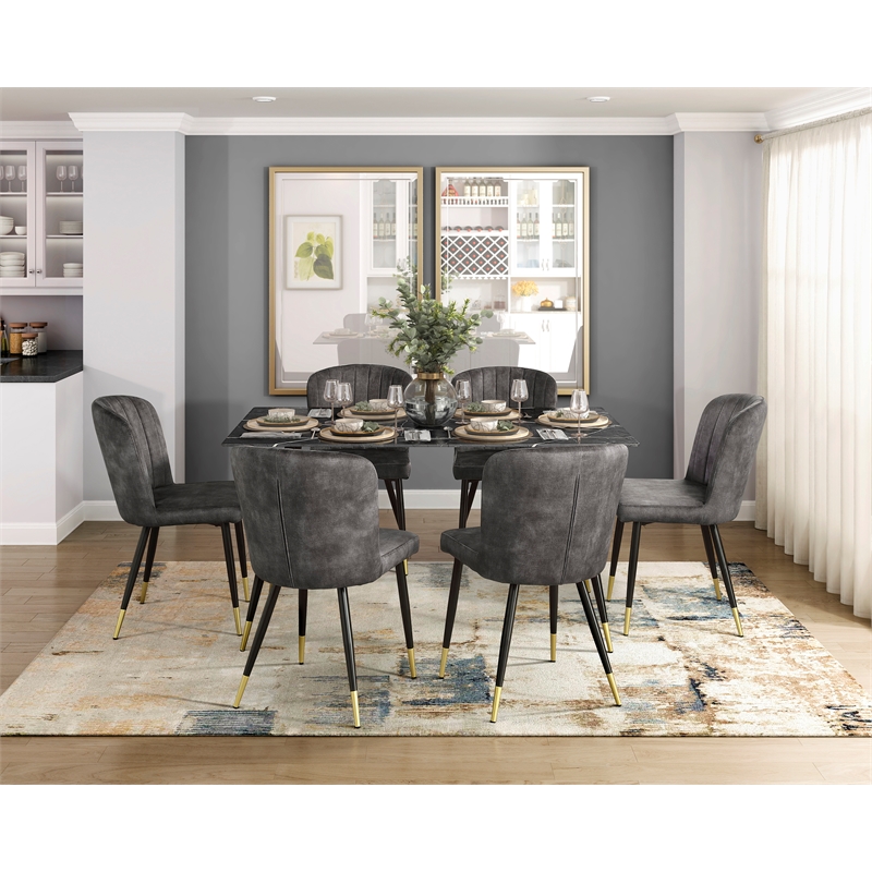 Pemberly Row Metal & Velvet Dining Room Set of 6 Side Chair in Charcoal