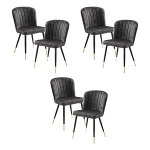 Pemberly Row Metal & Velvet Dining Room Set of 6 Side Chair in Charcoal