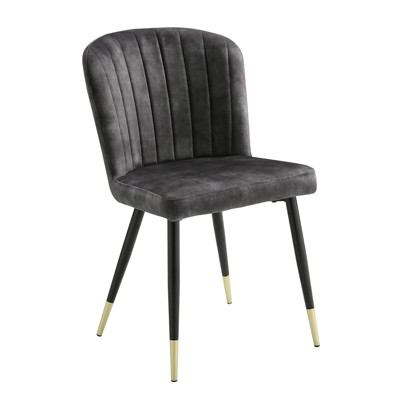 Pemberly Row Metal & Velvet Dining Room Set of 4 Side Chair in Charcoal