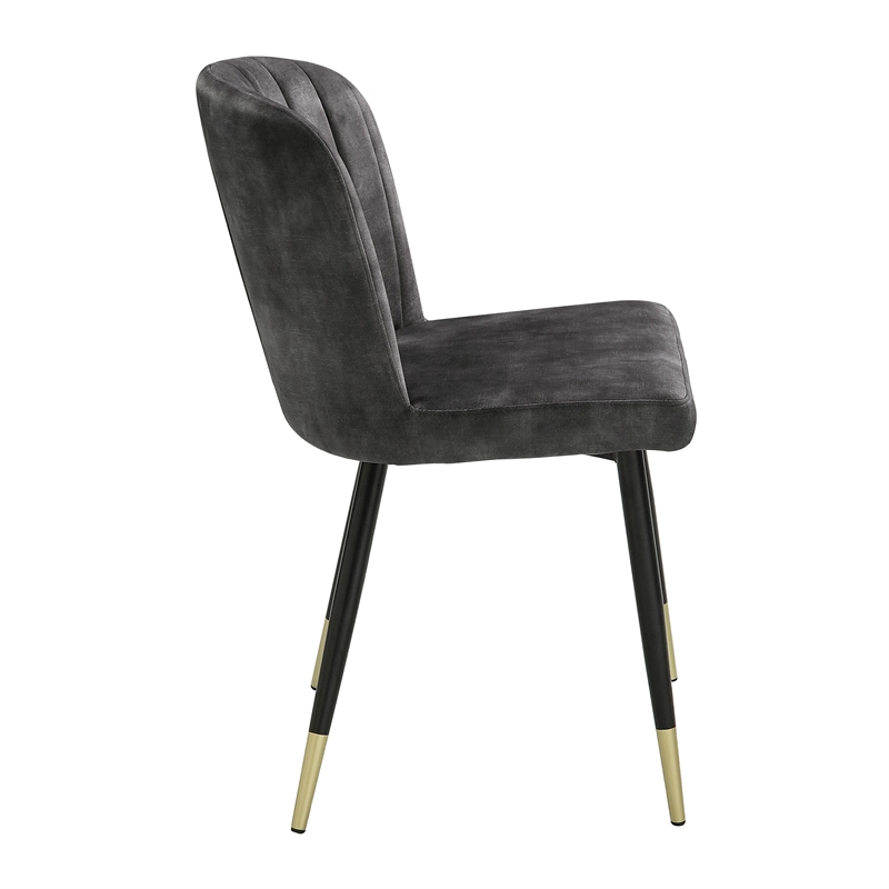 Pemberly Row Metal & Velvet Dining Room Set of 4 Side Chair in Charcoal