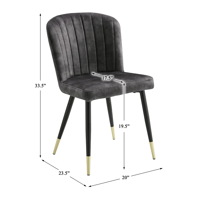 Pemberly Row Metal & Velvet Dining Room Set of 4 Side Chair in Charcoal