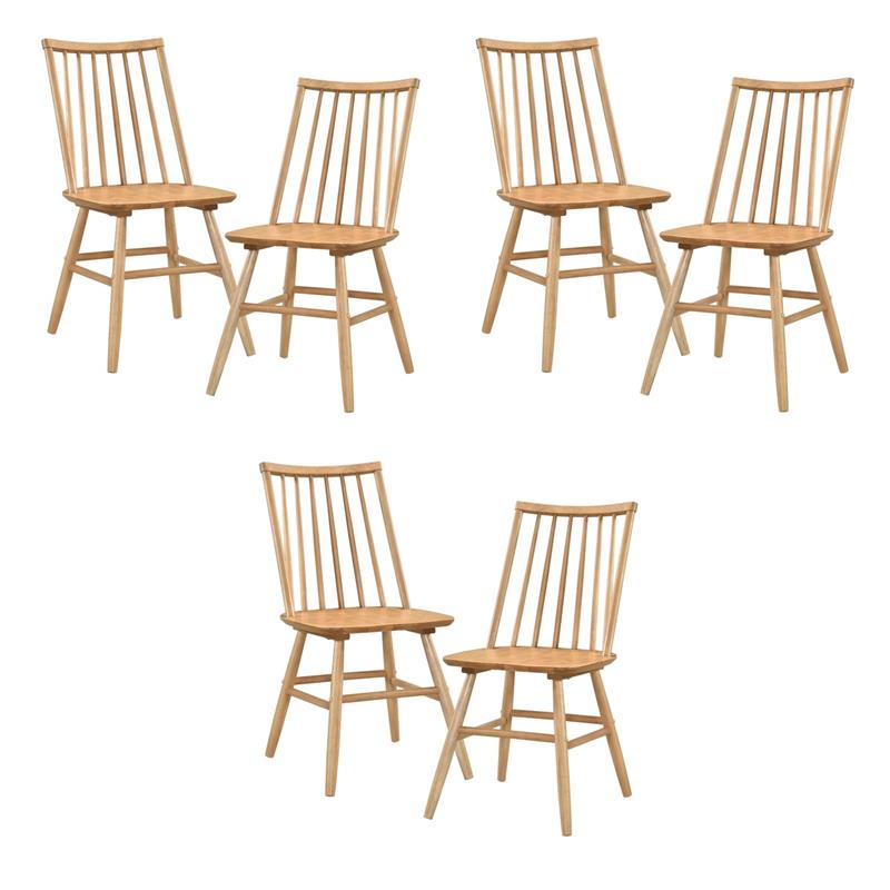 Pemberly Row Asian Hardwood Dining Room Side Chair - Set of 6 in Natural Oak