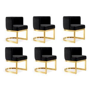 Pemberly Row Contemporary Set of 6 Black Velvet Dining Chairs