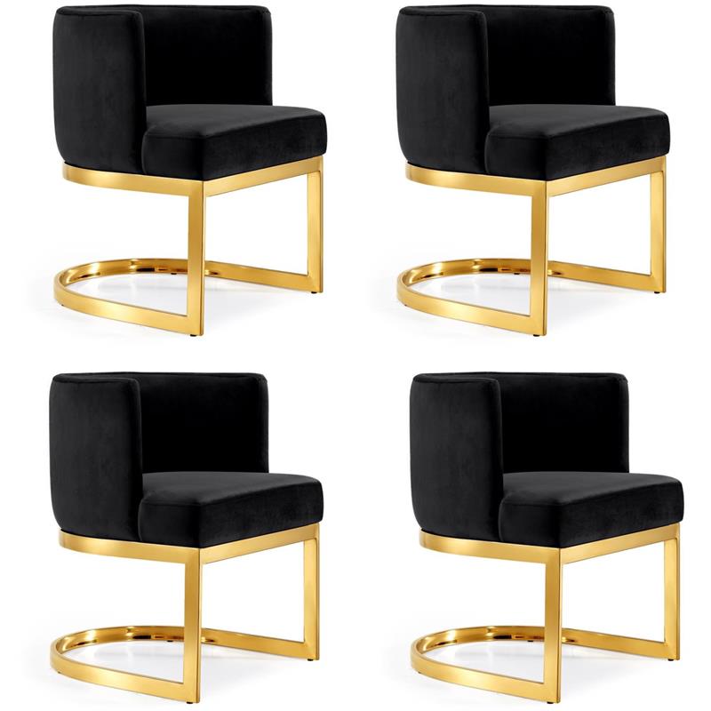 Pemberly Row Contemporary Set of 4 Black Velvet Dining Chairs