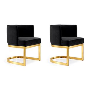 Pemberly Row Contemporary Set of 2 Black Velvet Dining Chairs
