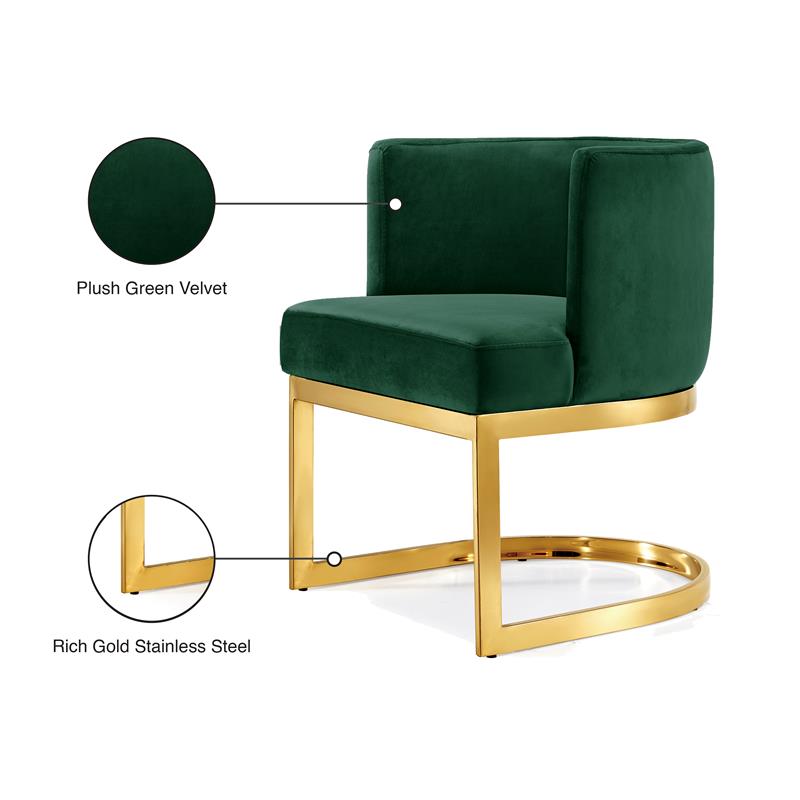 Pemberly Row Contemporary Set of 6 Green Velvet Dining Chairs