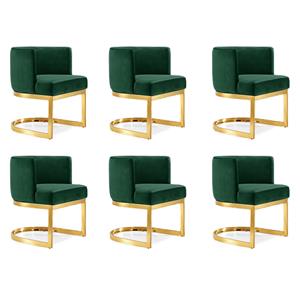 Pemberly Row Contemporary Set of 6 Green Velvet Dining Chairs