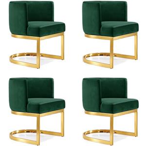 Pemberly Row Contemporary Set of 4 Green Velvet Dining Chairs