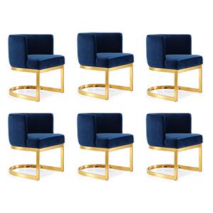 Pemberly Row Contemporary Set of 6 Navy Velvet Dining Chairs
