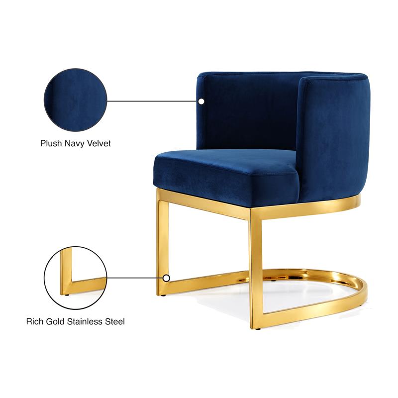 Pemberly Row Contemporary Set of 2 Navy Velvet Dining Chairs