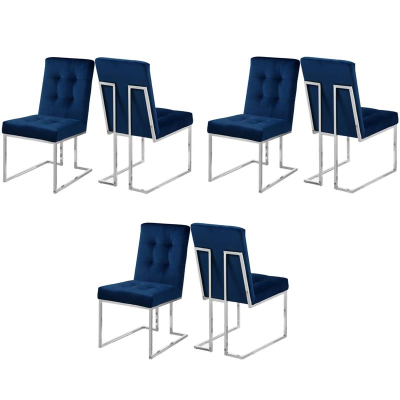 Pemberly Row Contemporary Velvet Dining Chairs in Navy (Set of 6)