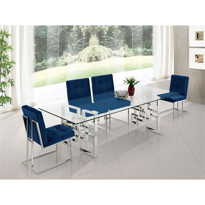 Pemberly Row Contemporary Velvet Dining Chairs in Navy (Set of 4)