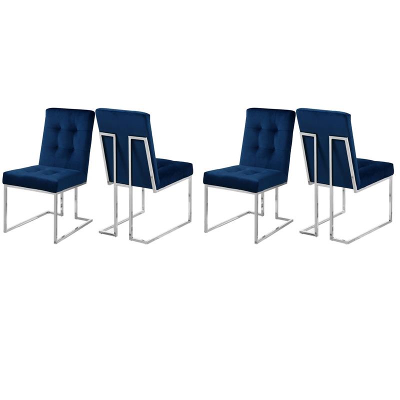 Pemberly Row Contemporary Velvet Dining Chairs in Navy (Set of 4)