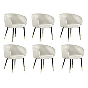 Pemberly Row Contemporary Set of 6 Velvet Dining Chairs in Cream