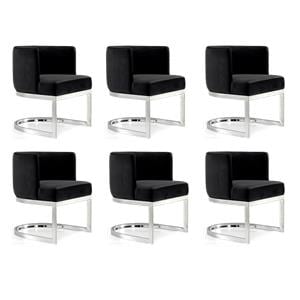 Pemberly Row Contemporary Set of 6 Black Velvet Dining Chairs