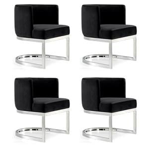 Pemberly Row Contemporary Set of 4 Black Velvet Dining Chairs