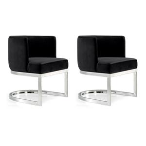 Pemberly Row Contemporary Set of 2 Black Velvet Dining Chairs
