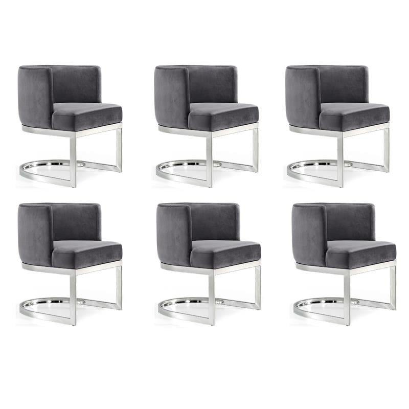 Pemberly Row Contemporary Set of 6 Gray Velvet Dining Chairs