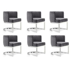 Pemberly Row Contemporary Set of 6 Gray Velvet Dining Chairs