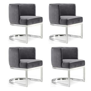 Pemberly Row Contemporary Set of 4 Gray Velvet Dining Chairs