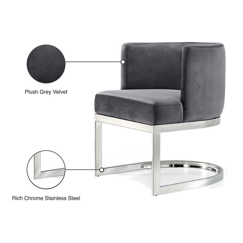Pemberly Row Contemporary Set of 2 Gray Velvet Dining Chairs