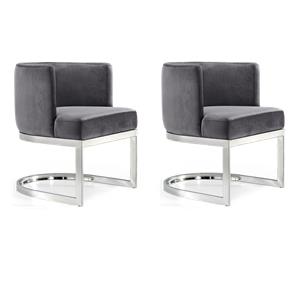Pemberly Row Contemporary Set of 2 Gray Velvet Dining Chairs