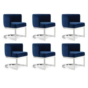 Pemberly Row Contemporary Set of 6 Navy Velvet Dining Chairs