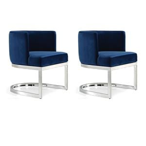 Pemberly Row Contemporary Set of 2 Navy Velvet Dining Chairs