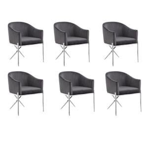 Pemberly Row Contemporary Set of 6 Gray Velvet Dining Chairs