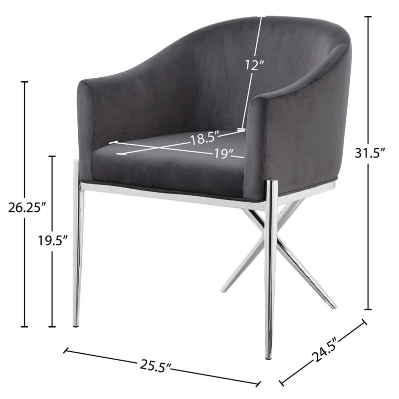 Pemberly Row Contemporary Set of 2 Gray Velvet Dining Chairs