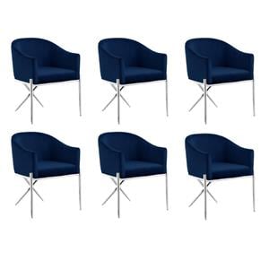 Pemberly Row Contemporary Set of 6 Navy Velvet Dining Chairs