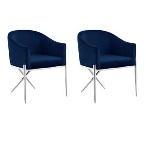 Pemberly Row Contemporary Set of 2 Navy Velvet Dining Chairs