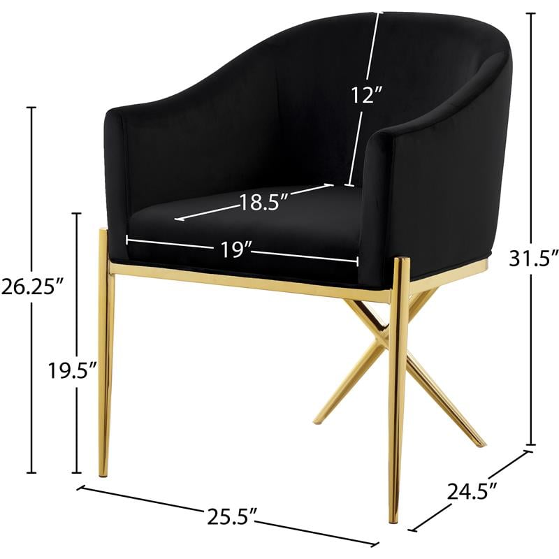 Pemberly Row Contemporary Set of 2 Black Velvet Dining Chairs