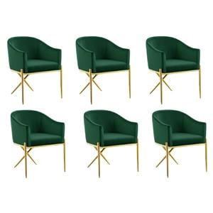 Pemberly Row Contemporary Set of 6 Green Velvet Dining Chairs