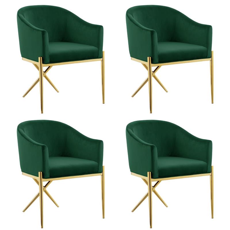 Pemberly Row Contemporary Set of 4 Green Velvet Dining Chairs